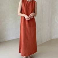long dress korean loose casual literary fashion dress summer sleeveless solid color women fashion literary minimalist dress