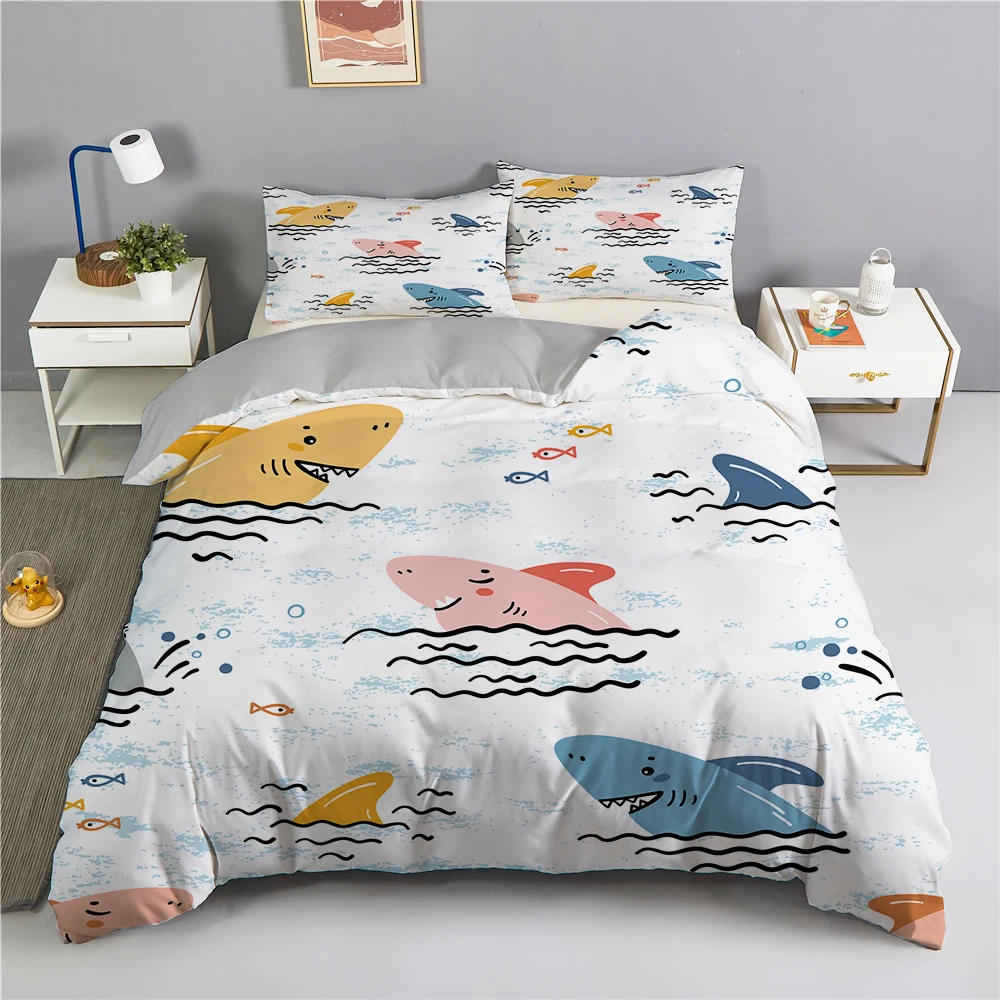 

Shark Bedding Set Cute Fish Duvet Quilt Cover For Kids Boys Teens Whale Print Textile King Single Twin Full Size 240x220