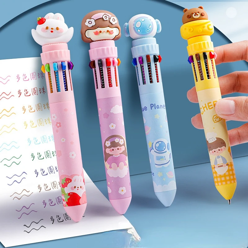 

10colors Cute Multicolor Ballpoint Pens Colored Black Blue Green Red Ink Ball Pens for Writing School Office Supplies Stationery
