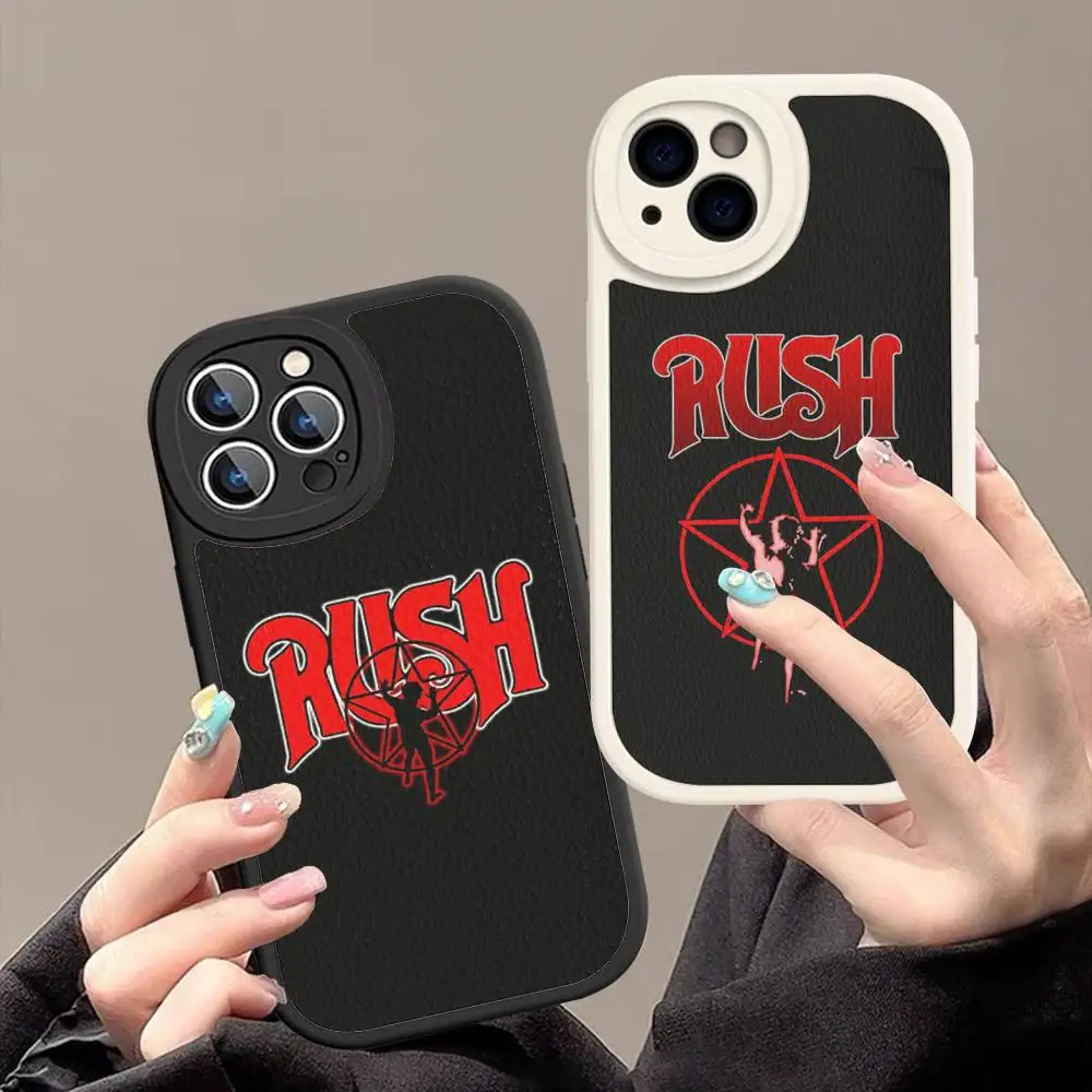 Фото Кожаный чехол для телефона Famous R-RUSH ROCK BAND для iPhone 16 15 14 17 Pro Max 11 12 Mini Plus, мягкий чехол-накладка №4