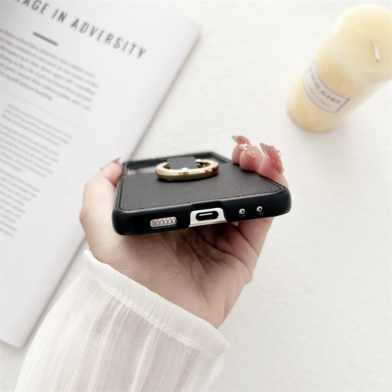 

Новый стиль для Samsung Galaxy Z Flip 5 чехол с кольцевой пряжкой ретро из искусственной кожи противоударные чехлы для телефонов Samsung Galaxy Z Flip 5