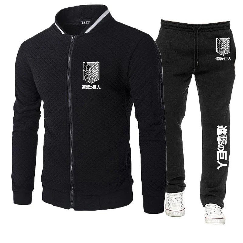 

Men's Set Attack on Titan Casual Wear Autumn New Eren Yeager Fashion Zipper Hoodie + Pants 2PC Set Of Sportswear Sports Suit