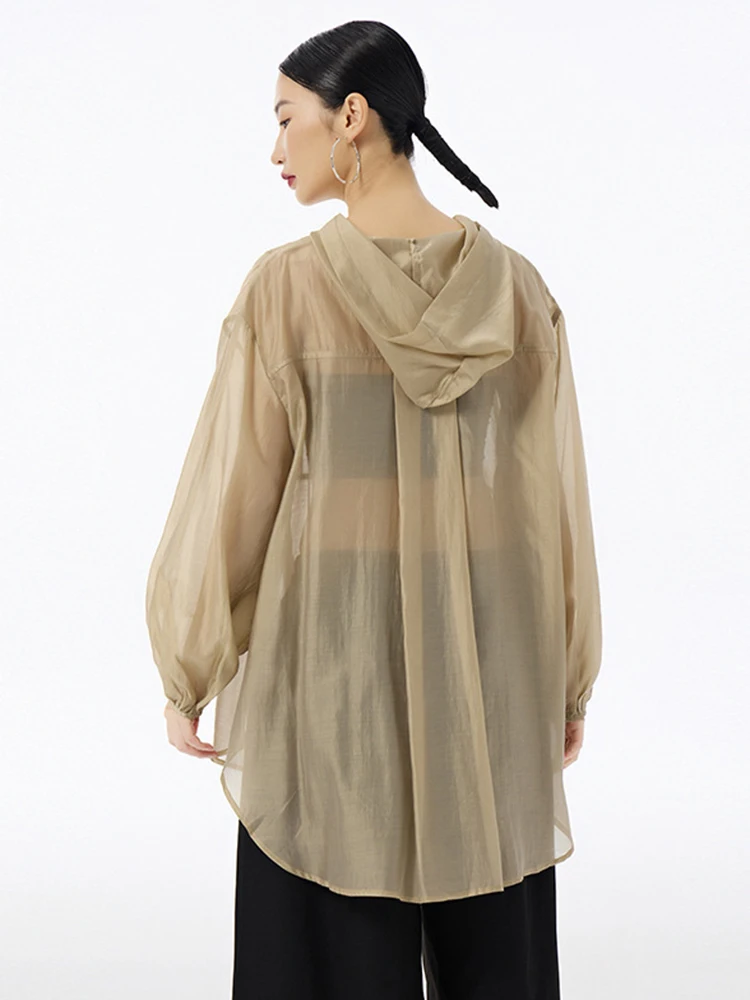 [EAM] Женская серая тонкая перспективная повседневная блузка большого размера