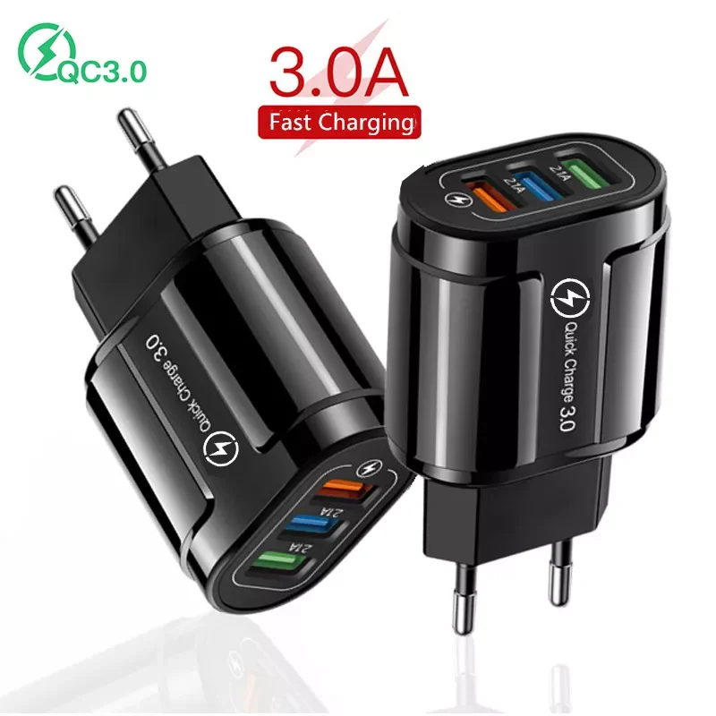 

Universal Quick Charge 3.0 Wall USB Charger 18W Fast Charging Adapter For iPhone Samsung Phone Tablets EU US 3 Port USB Chargers