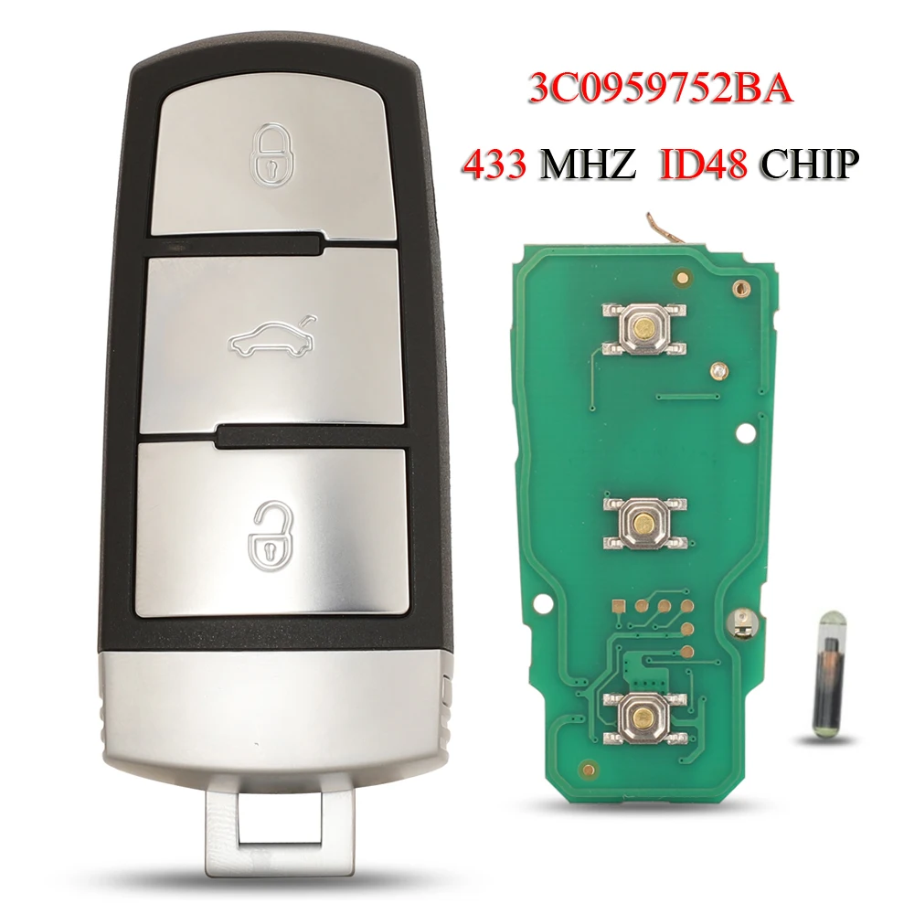 Jingyuqin 3c 0959752 Дистанционный Ключ Ba Для Vw Volkswagen Passat B6 B7 Magotan Cc 3 Кнопки 433 Мгц С Чипом Id48