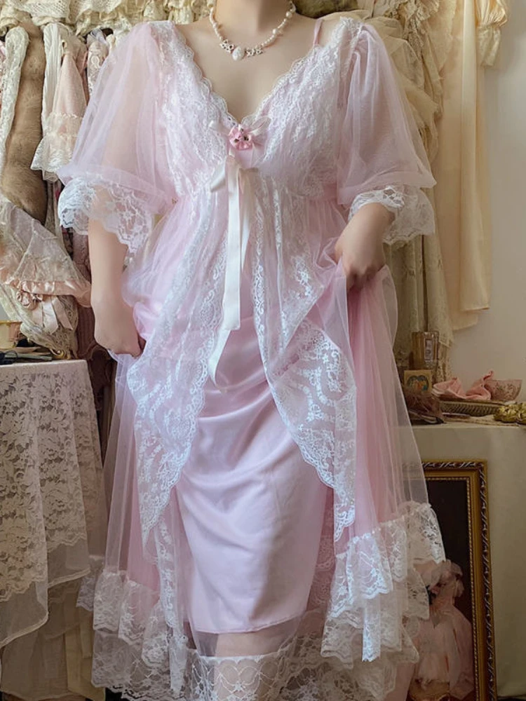 

Summer Chiffon Bandage Fairy Midi Dress Women Fluffy Bow Lace Sweet Gown Dress Female Korean Fashion Designer Chic Dresses 2022