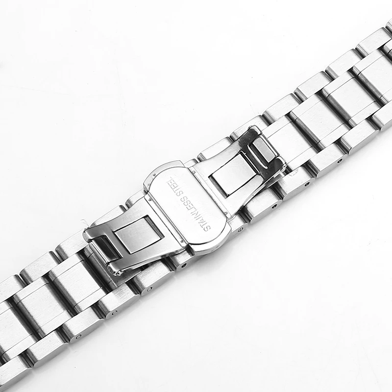 12-24mm Stainless Steel Watchband Flat Elbow Universal Double Press Butterfly Clasp Wristwatch Strap Watch Accessories with Tool