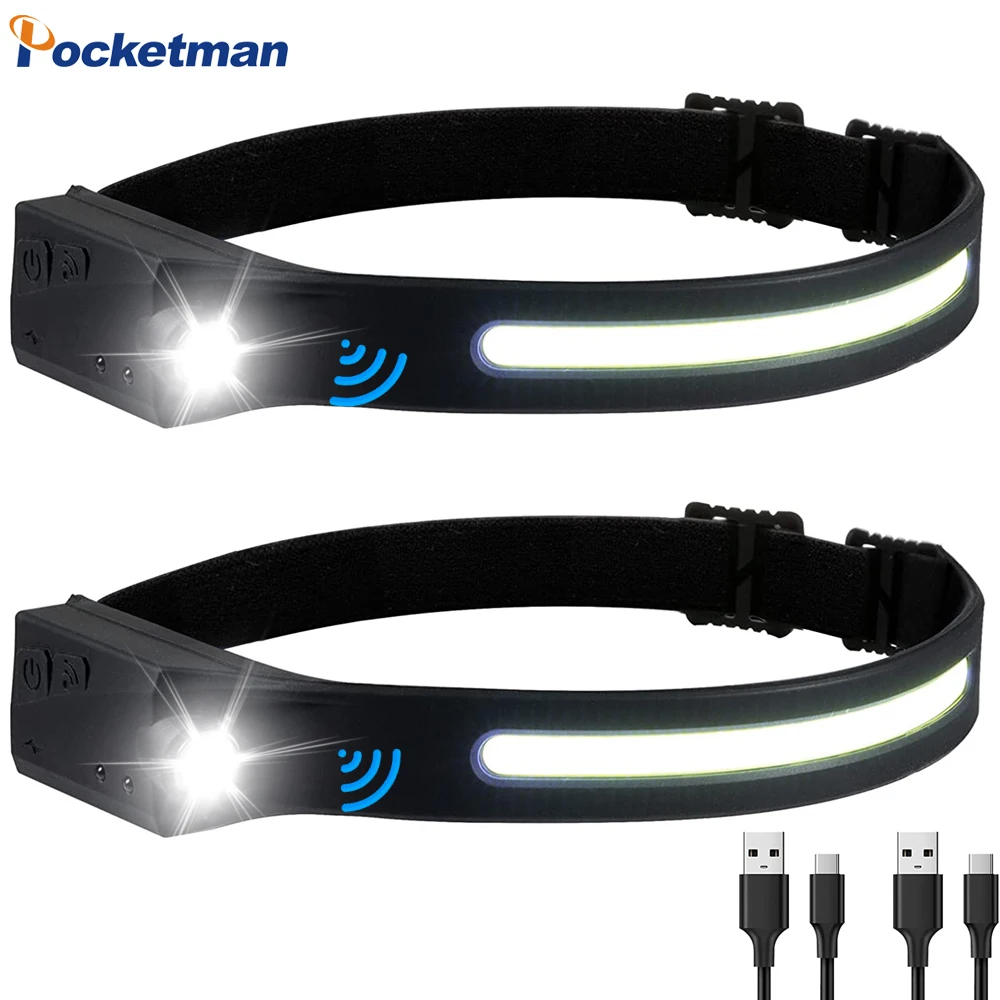 Pocketman COB LED Headlamps Smart Motion Sensor Headlights USB Rechargeable Headlamp Waterproof Head Torch Long Range Light |