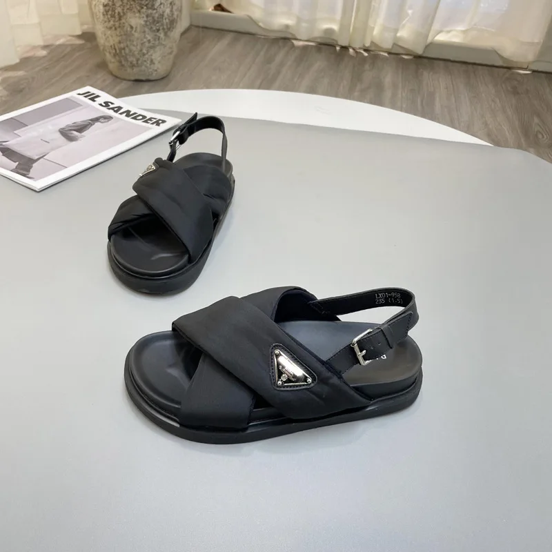 

Sandals Platform 2022 Summer New Cloth Cross Off Toe Thick Bottom Versatile Casual Beach Women Shoes Black Shoes Woman Slippers