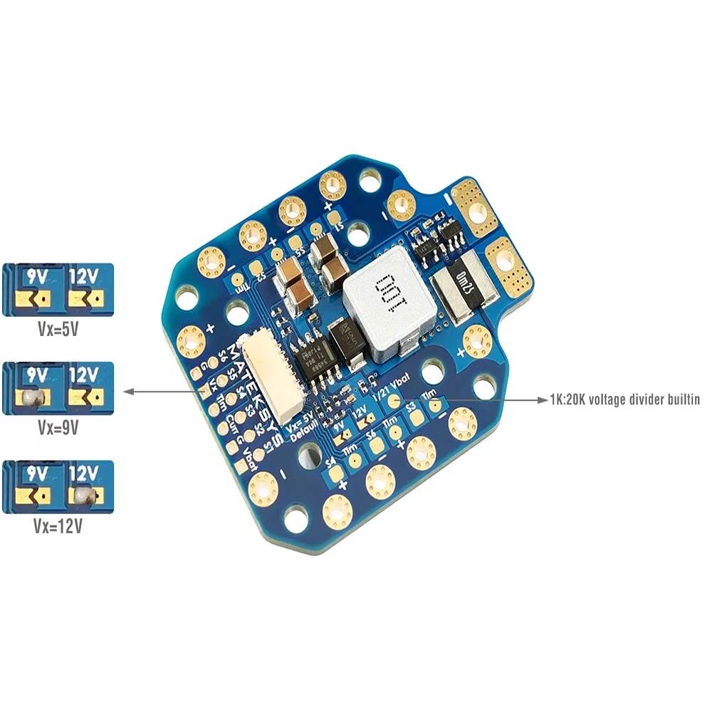 Фото Плата распределения питания MATEK PDB-HEX 2-12S 5A с BEC 5В/9В/12В и высокоточным датчиком тока для FPV-дронов №3