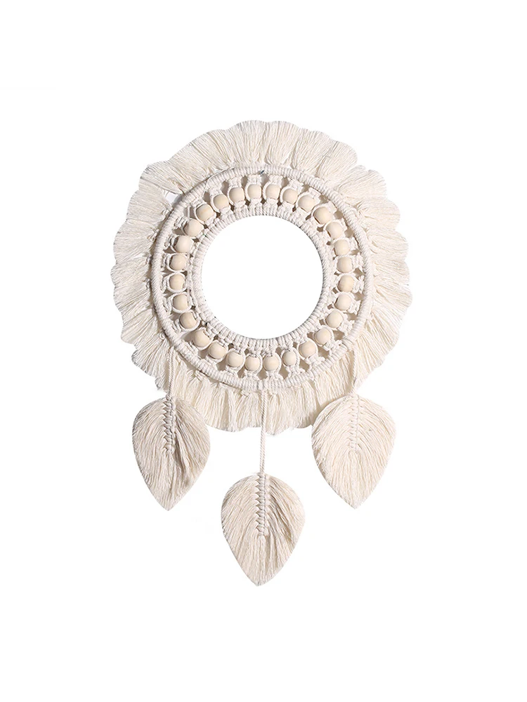 

Boho Hanging Wall Mirror with Fringe Feather Wall Decor Mirrors