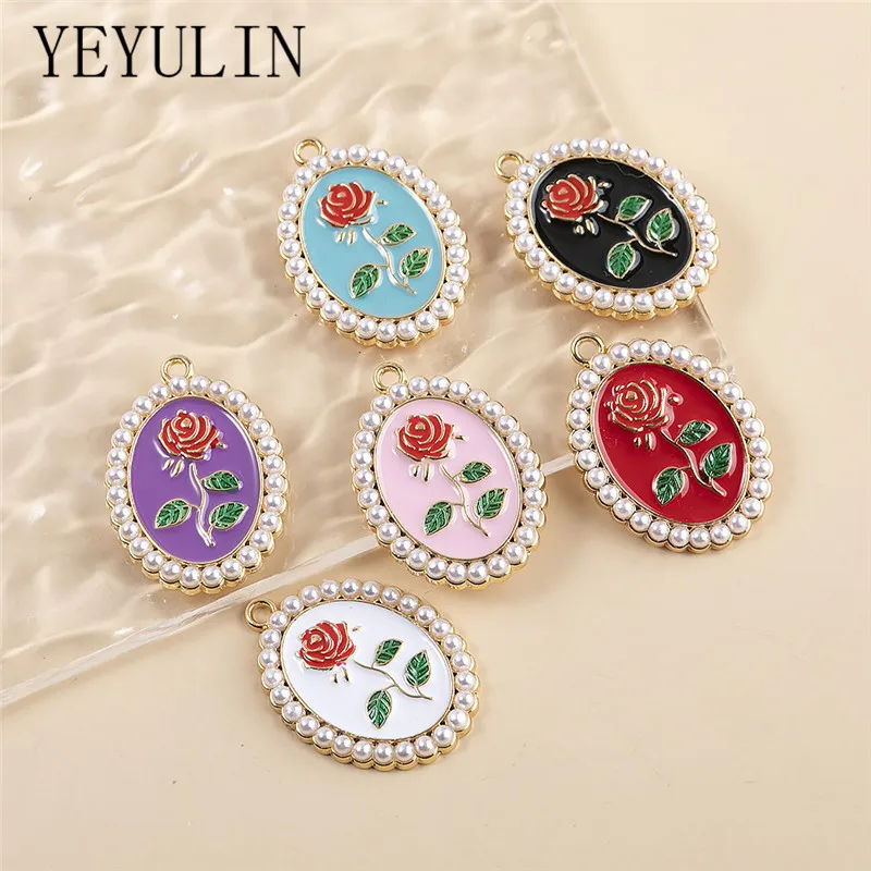 

Модные подвески 10 шт./лот с разнообразными эмалированными цветами розы, подвески «сделай сам», серьги, ожерелье, браслет для изготовления юв...