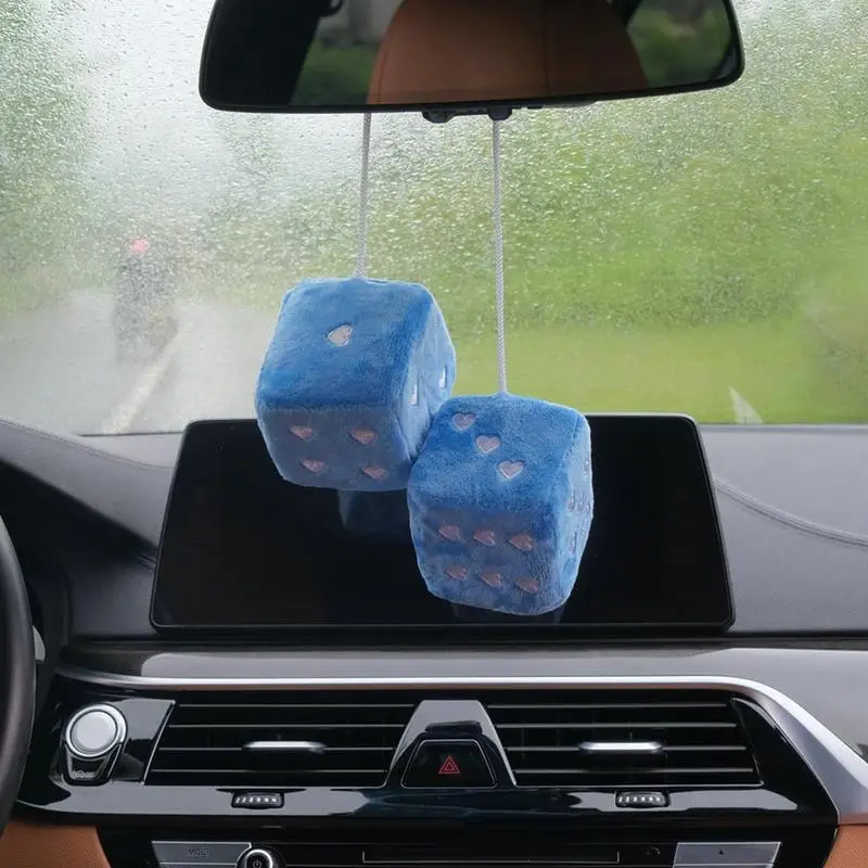 

Dice For Car Mirror Plush Dice With Heart-Shaped Dots Hanging For Car Rearview Mirror Hanging Accessories Car Decorative Hanging