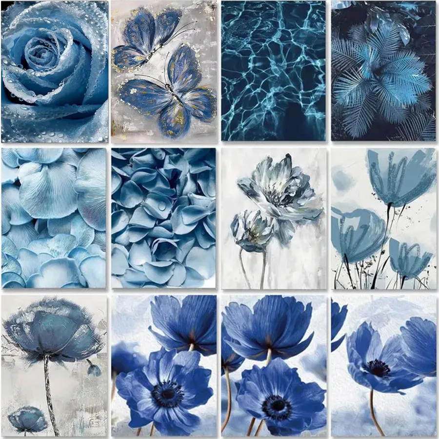 5D DIY Diamond Painting New 2025 Full Round Square Embroidery Blue Flowers Mosaic Landscape Cross Stitch Kits Home Decor