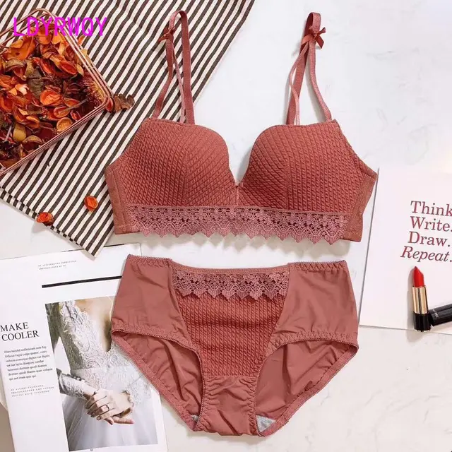 Small breasts, thickening and gathering bra, undergarments, women's lace, women's bra, 2 pieces set 6