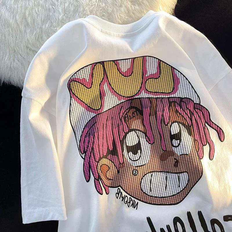 

Hip Hop Cute Boy Cartoon Pattern Short Sleeve T Shirts Men Oversized Short Sleeve Cotton Tops Loose Casual Summer Kawaii Clothes