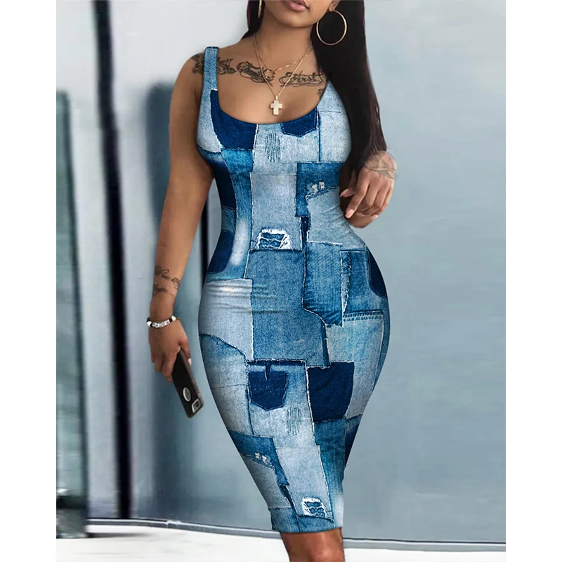 

Women Dress Sleeveless Spaghetti Skinny Sleeve Printed Sexy Beach Vintage Clothing Holiday Casual Loose Summer New