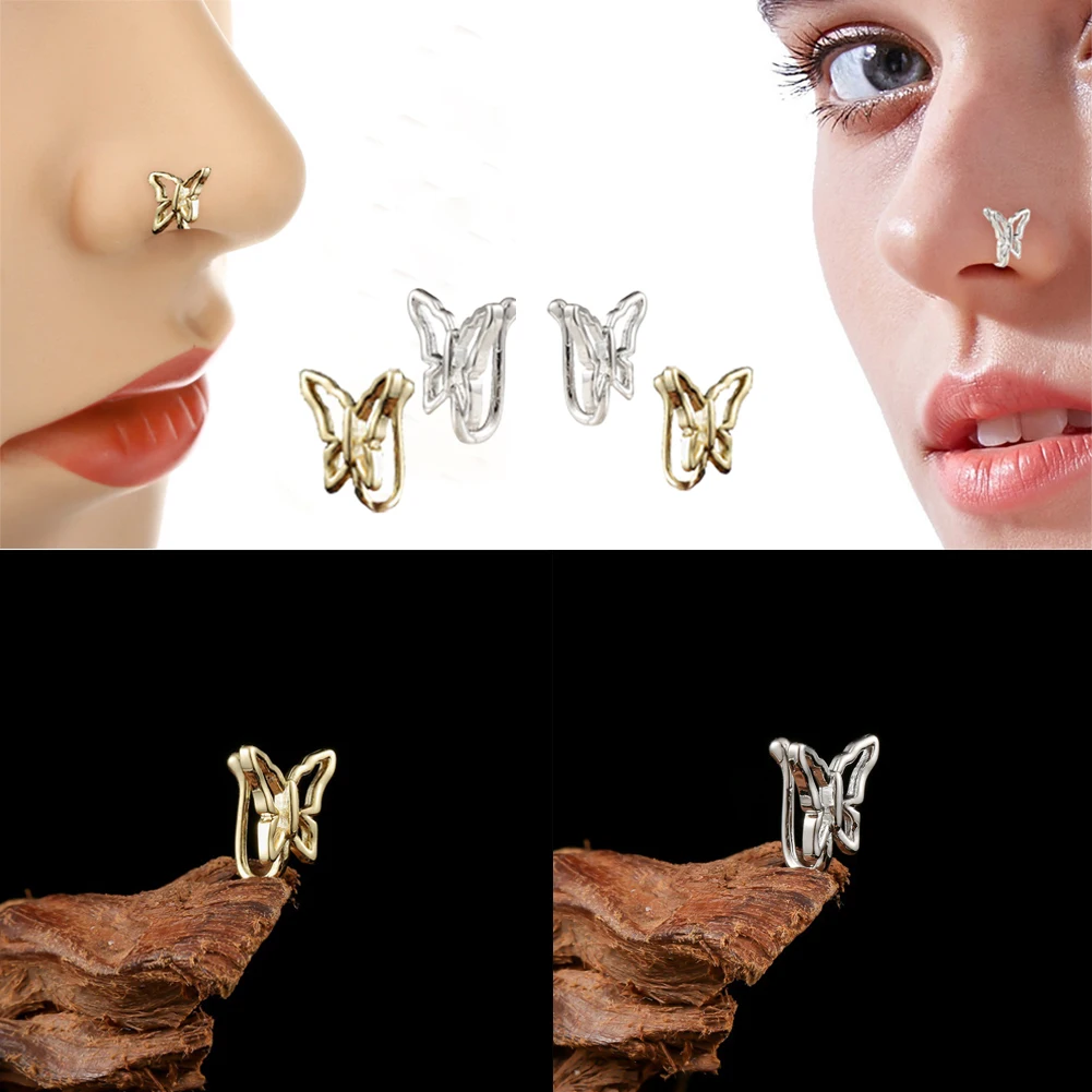 

1Pc Creative Butterfly Fake Nose Ring Non Piercing Clip On Nose Ring Indian Style Nose Cuff Fake Piercing Septum Nose Jewelry
