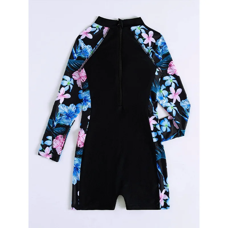 Floral One Piece Swimsuit Women 2022 Long Sleeve Swimwear Female Zipper Monokini Surfing Bodysuit Women's Swimming Suit New