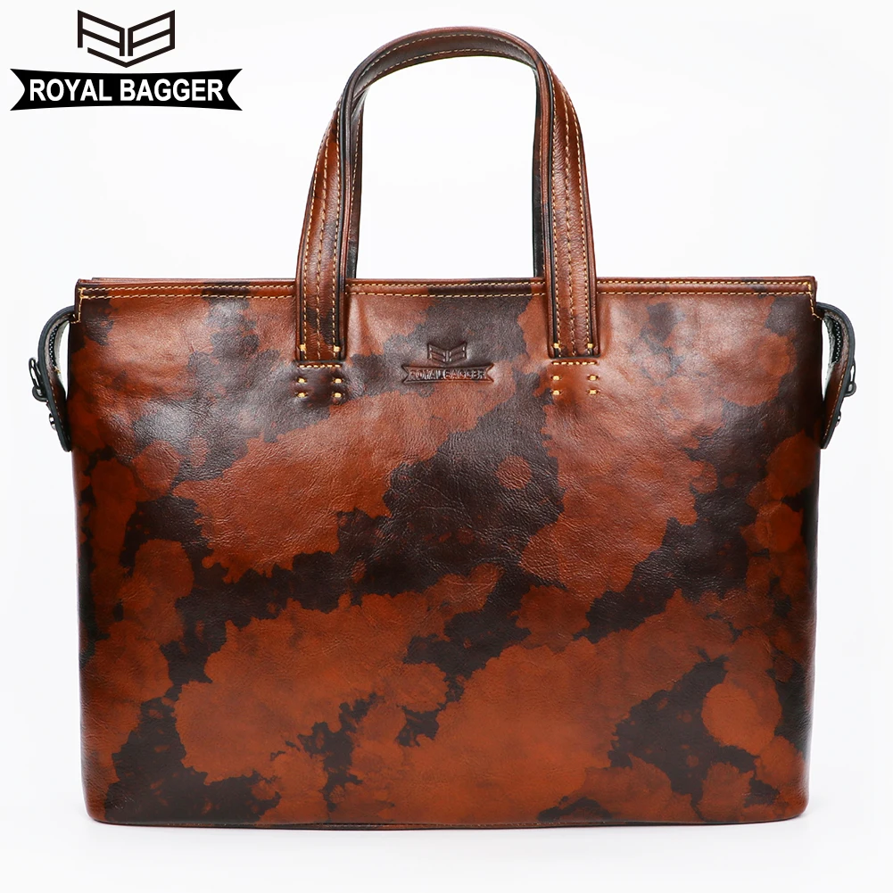 Royal Bagger Business 15 Inch Laptop Bag Briefcase Men Genuine Cow Leather Male Camouflage Shoulder Messenger Bags Man Handbag