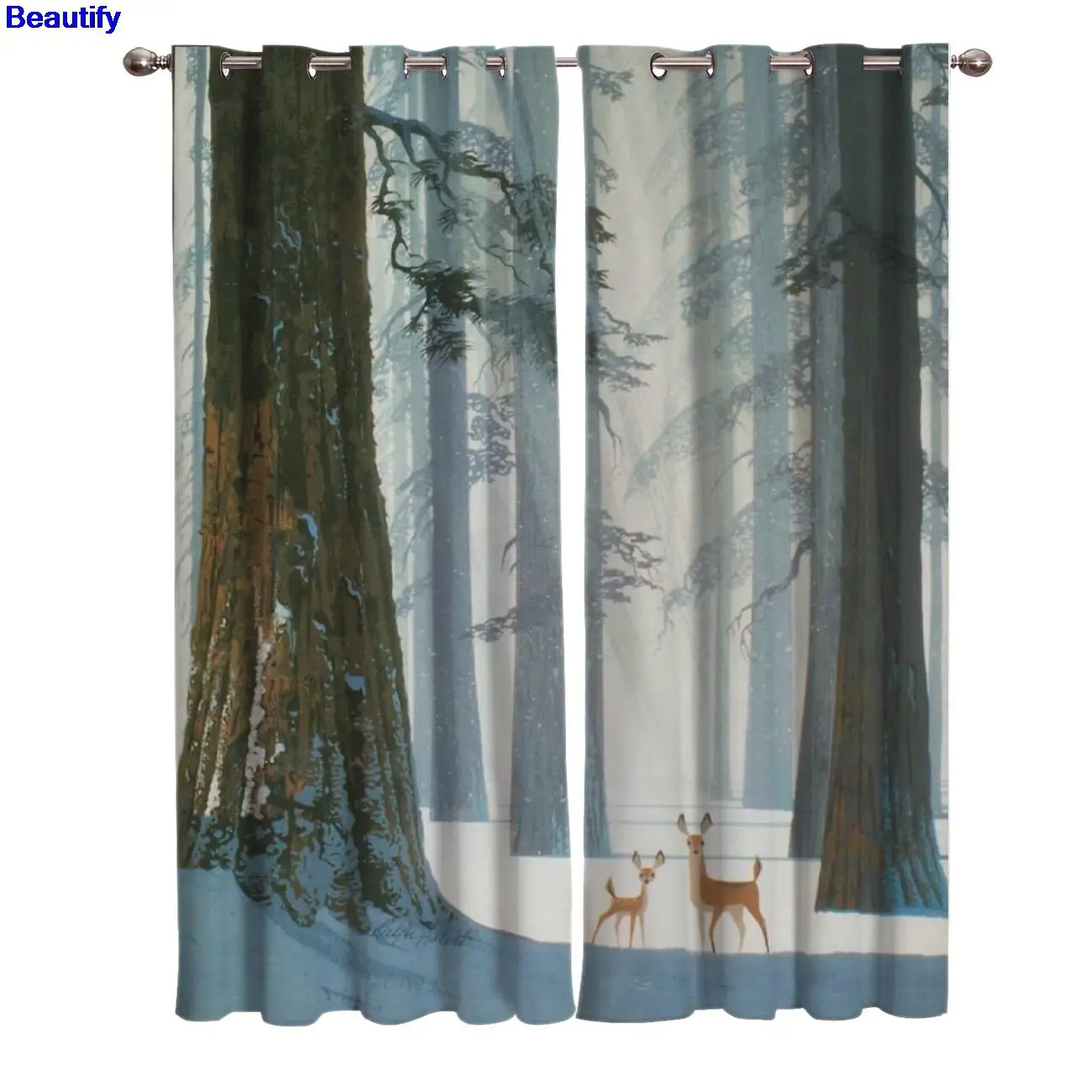 

Deer Forest Snow White Winter Printing Curtain Necessary Home Decoration Kids Window Drapes Curtains Living Room Bedroom