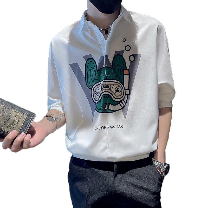 Fun Print Pullover Shirts for Men 2022 Summer New Half Sleeve Loose Casual Shirt Fashion Streetwear Social Party Men Clothing