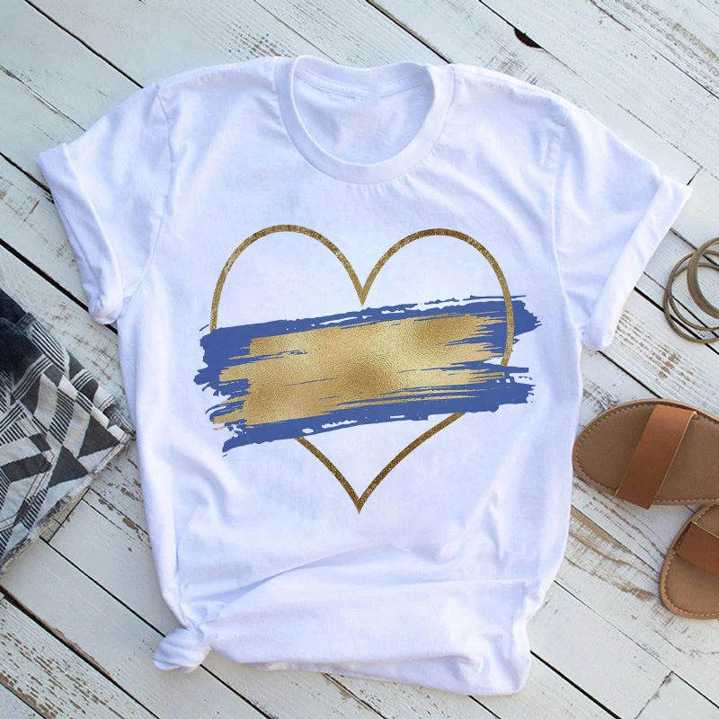 

Short Sleeve Style Tees Fashion Ladies Female Clothes Tshirts Heart Print Tops Women's T-shirts Women Cartoon Graphic T-Shirt