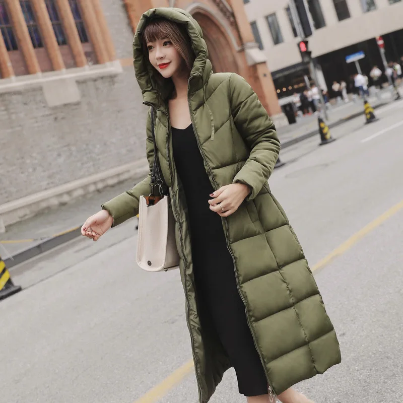 Hooded Down Coat Winter Women Long Zipper Oversized Warm Down Jacket New Solid Slim Basic Style Streetwear Waterproof Windproof