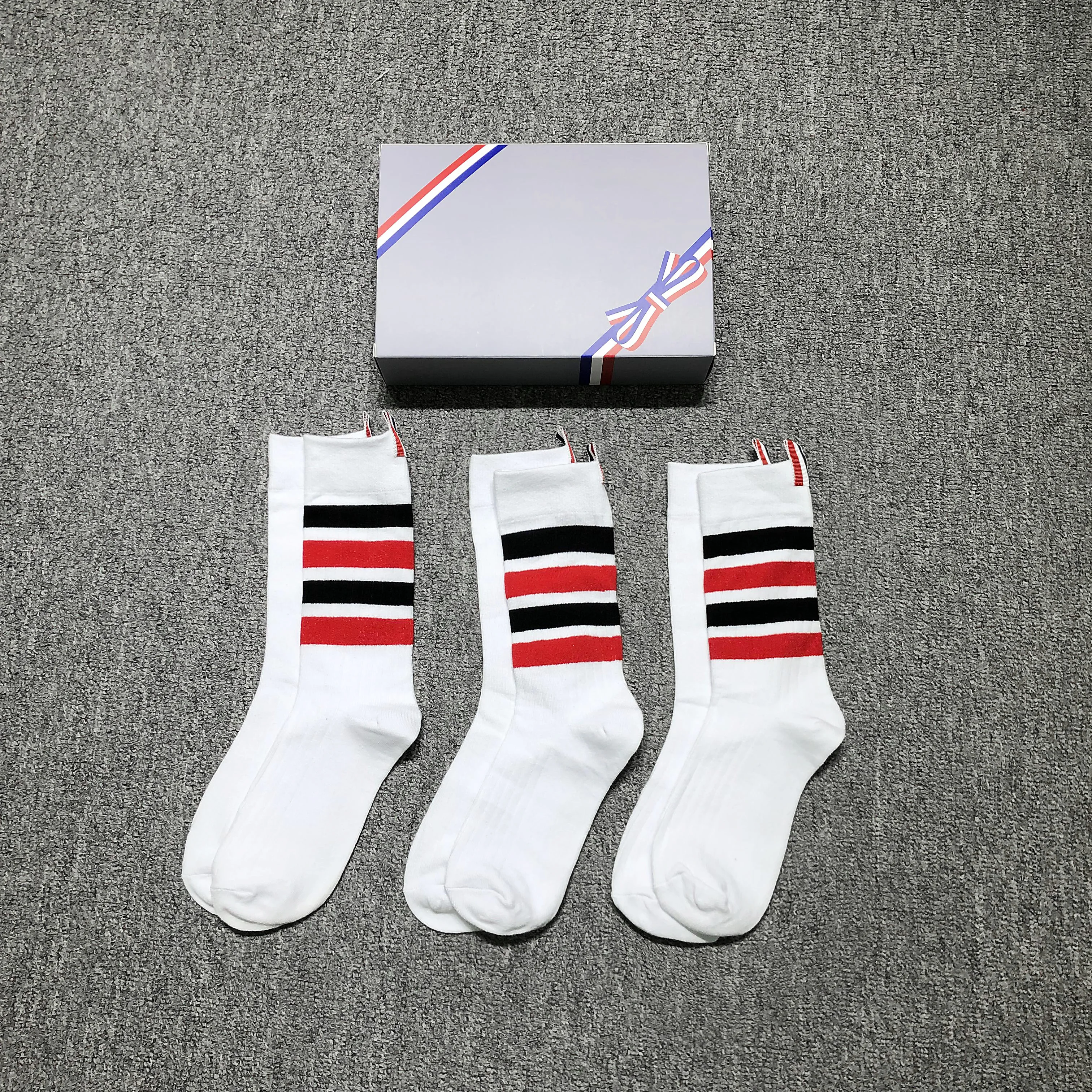 

TB THOM Men's Socks Korean Design Black Red Stripes Socks Women's Cotton Casual Street Fashion Sport TB Stockings