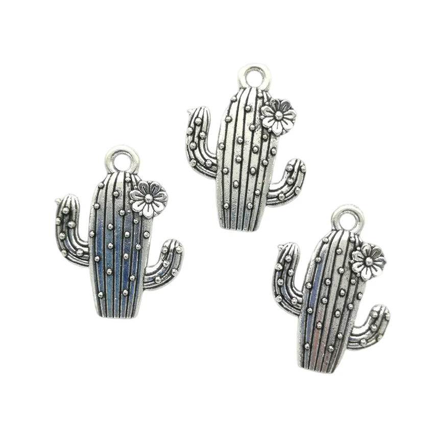 

Wholesale 55pcs Flower Cactus Antique Silver Color Pendants Charms for Jewelry Making Bulk DIY 20x15mm