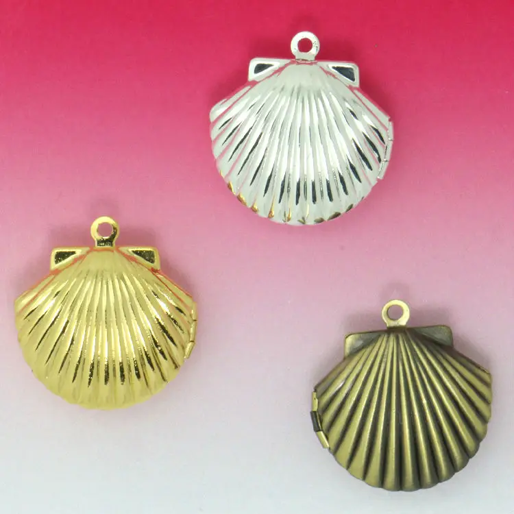 

4pcs Shell Shape Photo Locket Pendants 19*22MM DIY Jewelry Fittings Antique Bronze-Gunmetal Black-Silver