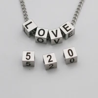 26 capital letters stainless steel cube beads necklaces for men women square beaded name letter pendant necklace drop shipping