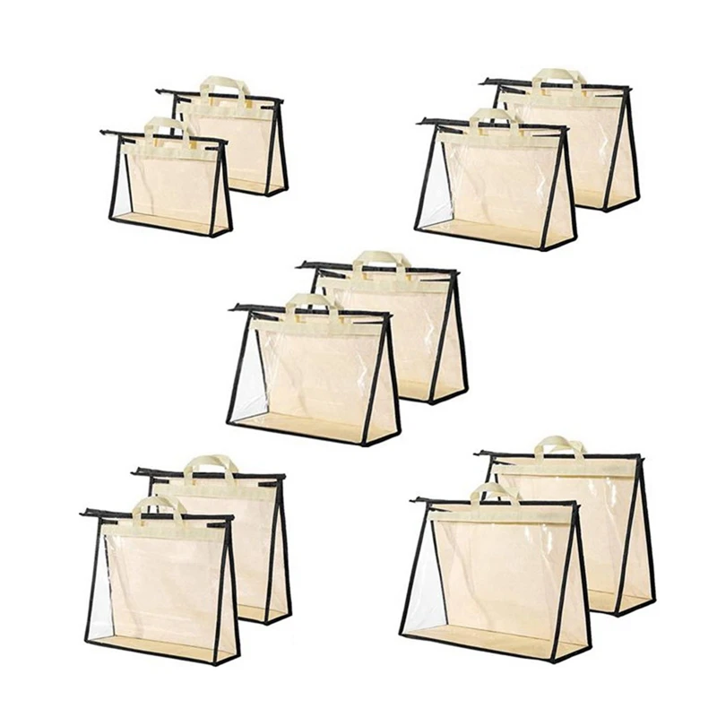 

10Pcs Clear Handbag Storage Organizer Dust Cover Bags, 5 Sizes Transparent Purse Protector Storage Bag For Closet Shelf