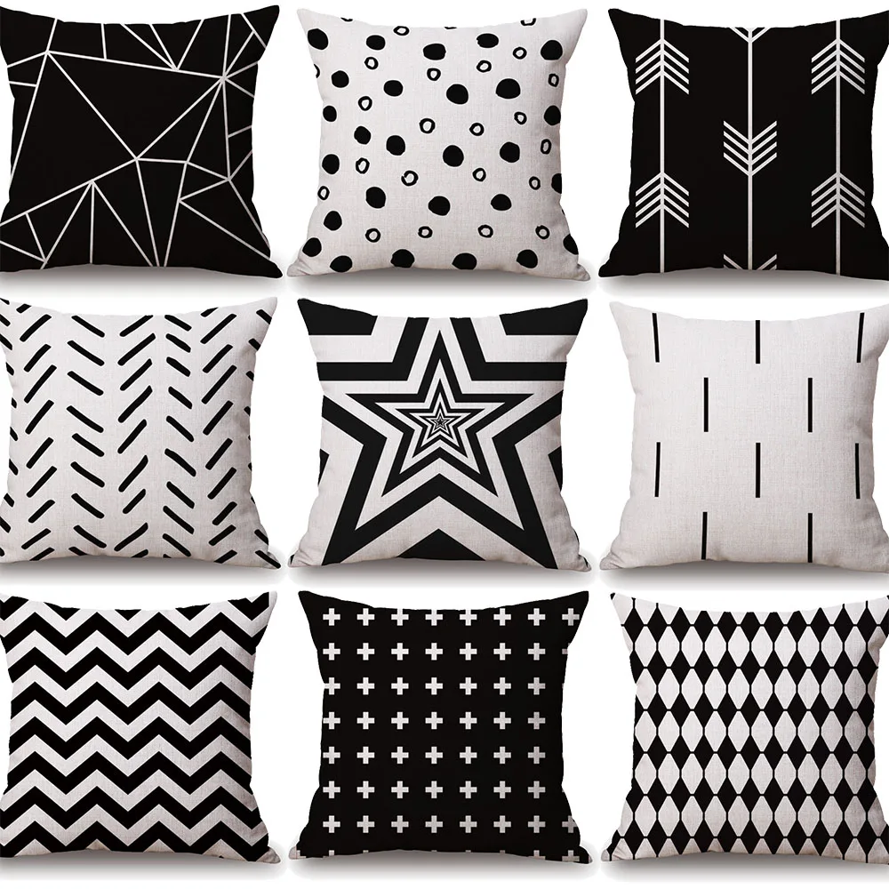

Наволочка в черно-белую полоску в горошек, с крестом, геометрический дизайн, украшение для дома, наволочка для подушки, украшение для гостин...