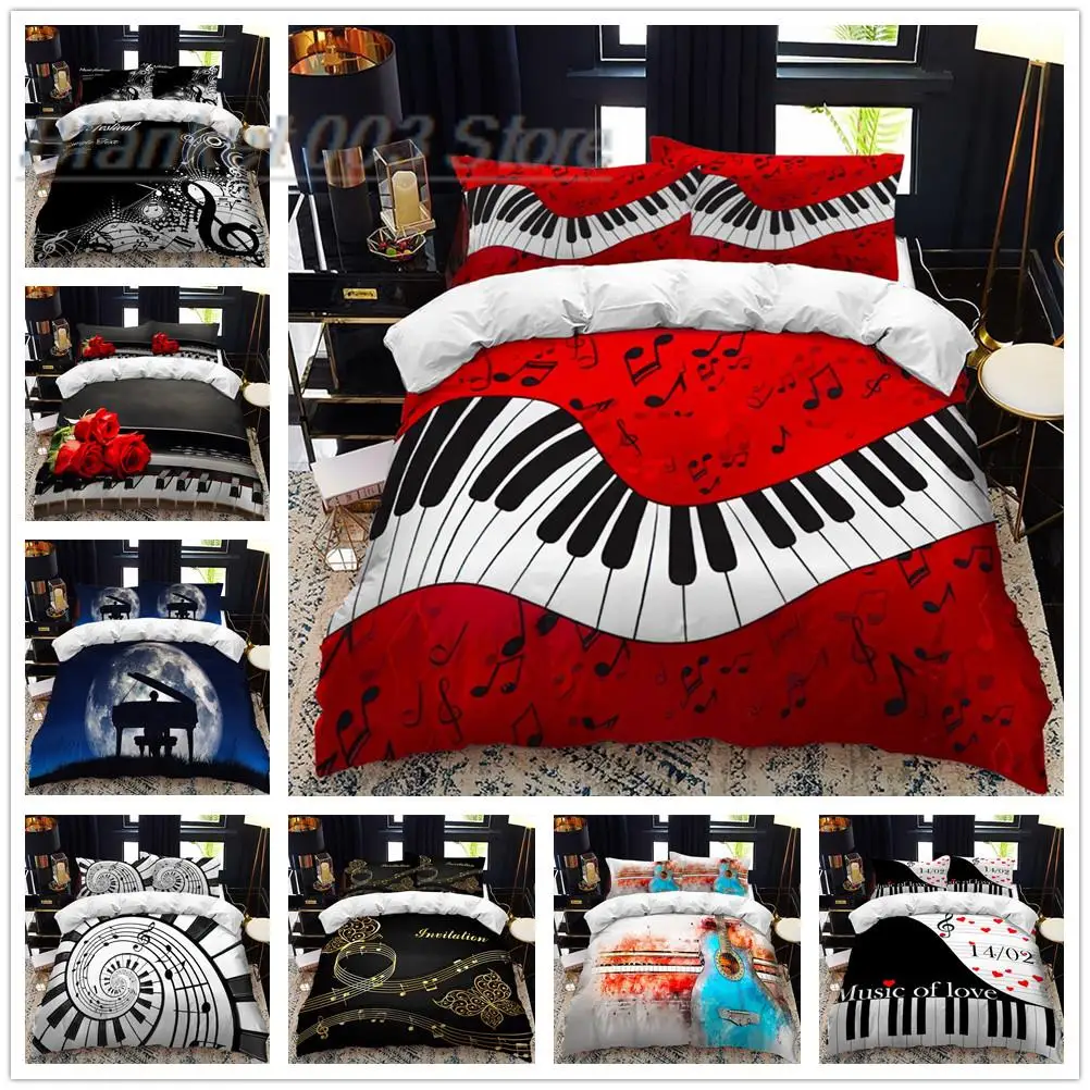 

Music piano guitar bed duvet cover set queen calico Twin size comforter bedding set Single complete set