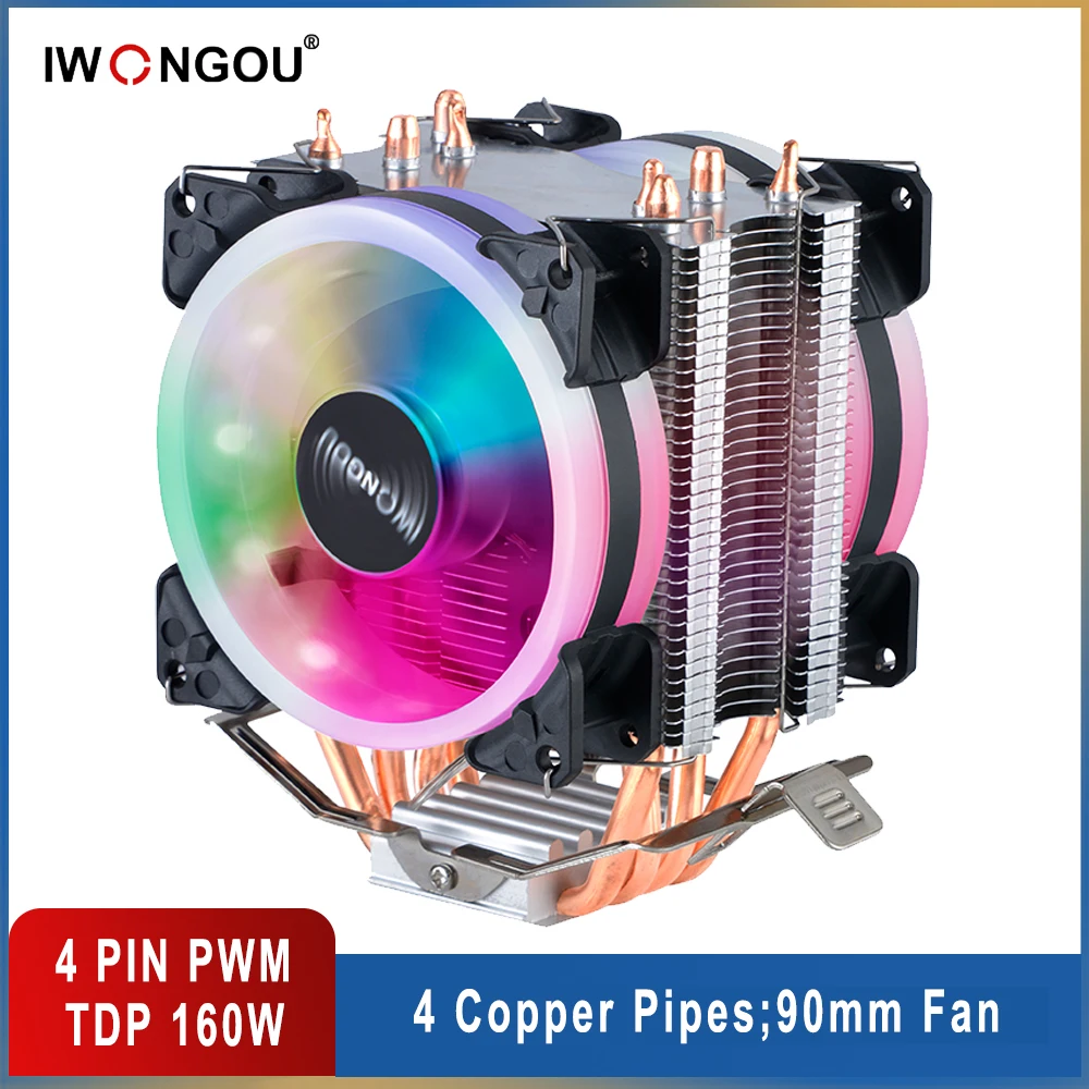 X99 4pin 90mm Radiator Iwongou 4 Heatpipes Computer 4pin Cooling Cpu Fans Rgb For Intel Lga 2011/1366/1700/amd/am4