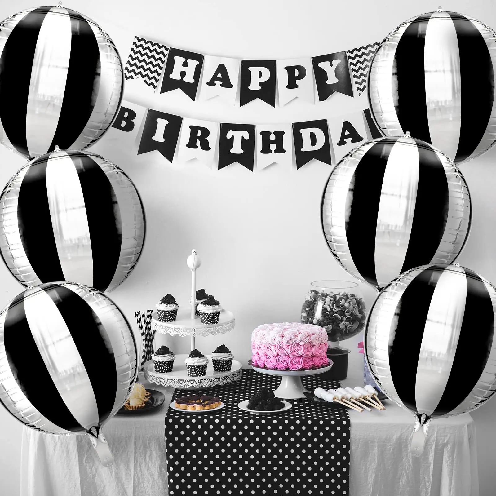

4pcs Black and Silver Balloons Birthday Party Decorations Big 22 Inch 4D Foil Balloon Black and White Party Supplies