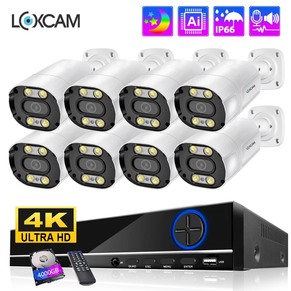 Система видеонаблюдения LOXCAM H.265 + 8 каналов 4K Мп POE NVR двустороннее аудио для
