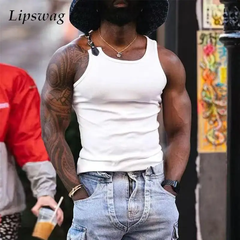 Майка мужская с цепочкой пикантная уличная одежда на пуговицах бретельках