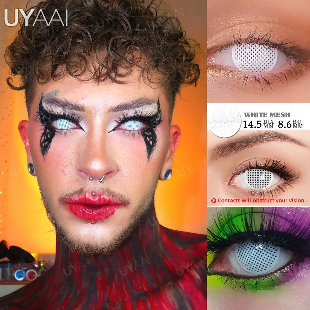 UYAAI【 1 * контактные линзы + Пинцет case】белые глаза для Хэллоуина фотография белые