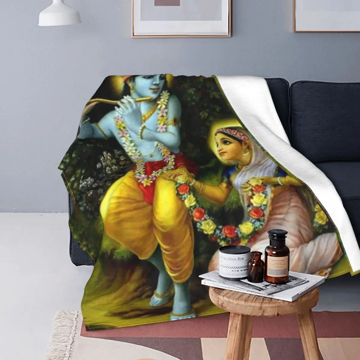 

Hindu Krishna Radha Blanket Indian God Goddess of Love Flannel Throw Blankets Bedding Couch Portable Ultra-Soft Warm Bedsprea
