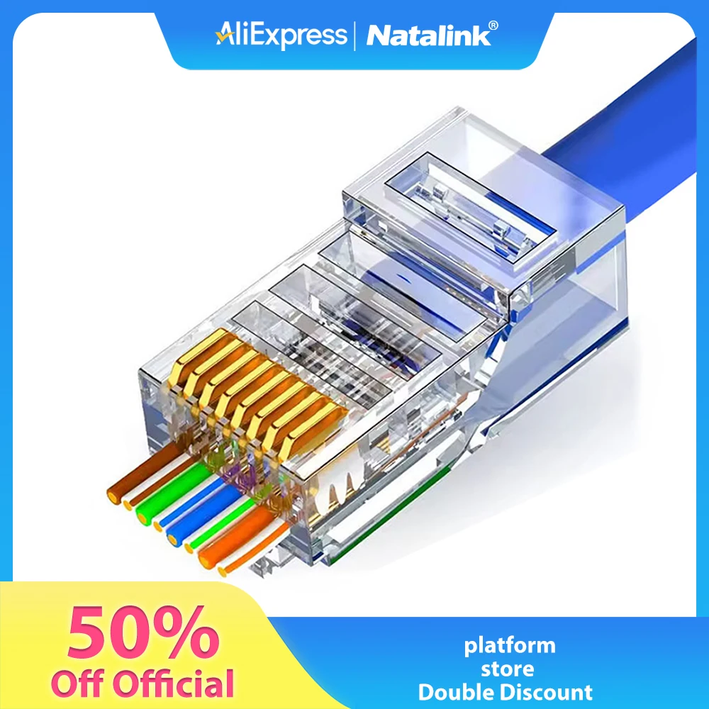 Фото Natalink RJ45 CAT6 Проходной разъем 30μ Crystal Ends Позолоченные 8P8C UTP Ethernet Сетевые модульные вилки для CAT6 CAT5e №1