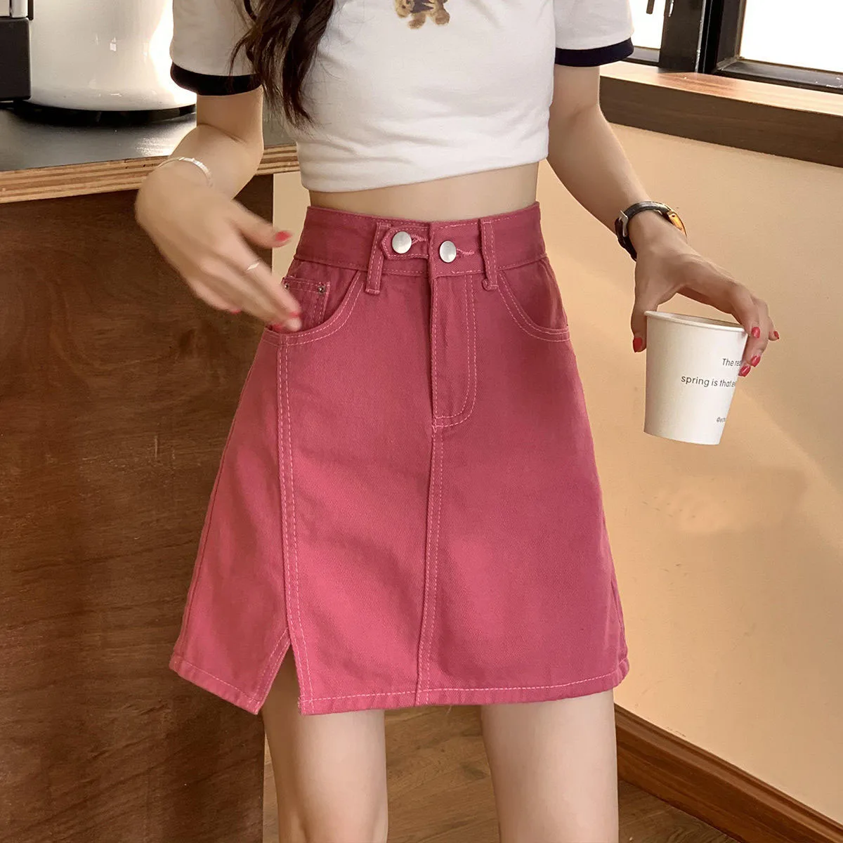 

Mini Skirt Women's Solid Color Elegant Fashion High Waist Casual Short Skirts Are Matched with Women's Chic Denim Short Skirts