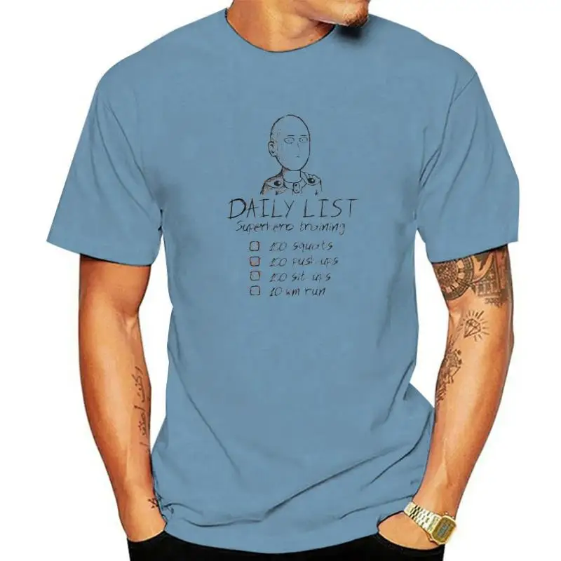 

One Punch Man Daily List T-Shirts For Men Saitama OPM Oppai Anime Manga Male Tees 100% Cotton T Shirt Printed O-Neck Clothes