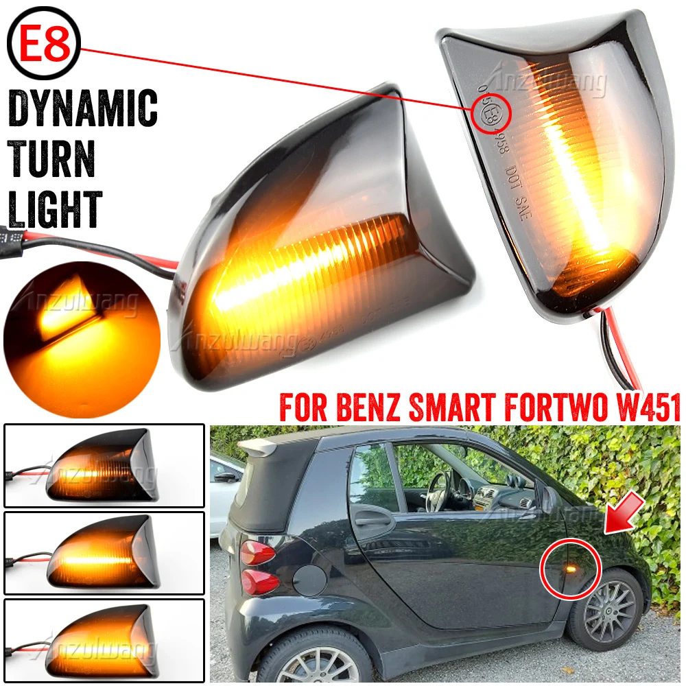 

2pcs For Mercedes Benz Smart Fortwo W451 Coupe Cabrio LED Dynamic Turn Signal Side Marker Light Sequential Blinker
