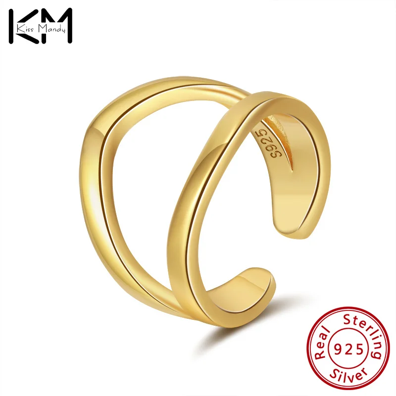 

KISS MANDY 100% 925 Sterling Silver Gold Multi-layer Glossy Ear Clip Geometric Ear Buckle No Puncture Cartilage Fine Jewelry