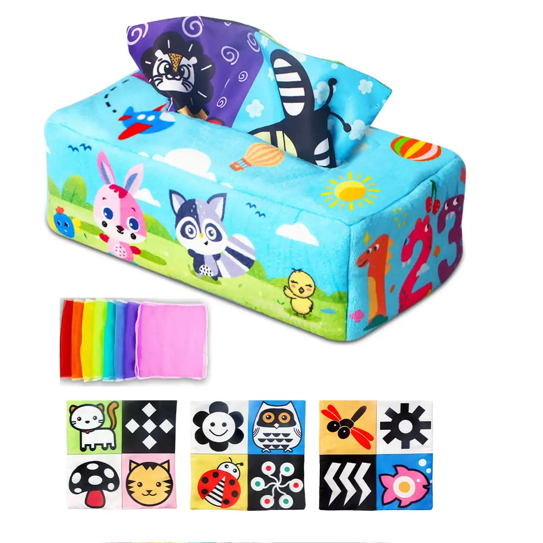 

Baby Tissue Box Toy, Magic Crinkle Paper High Contrast Tissue Sensory Toys, Owl