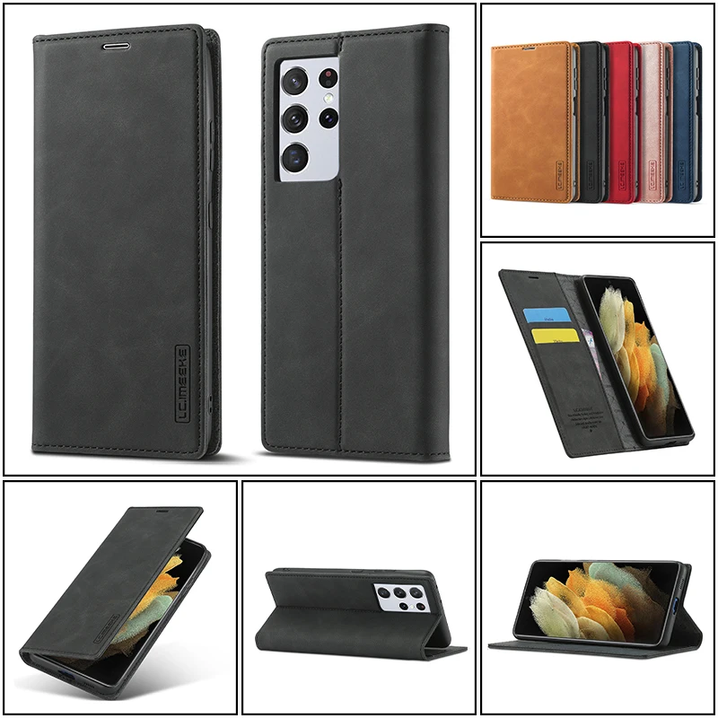 

Luxury Leather Wallet Phone Case For Samsung Galaxy S22 Ultra S21 FE S20 S10 S9 S8 Plus Flip Card Slots Shockproof Stand Cover