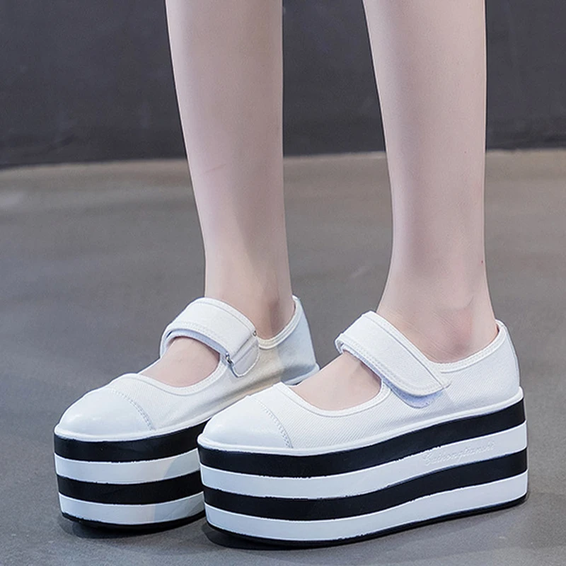 2023 New Women Shoes 8CM Genuine Leather Platform Wedge Sneakers Chunky Women Hook&loop Casual Shoes Spring Summer Females Shoes