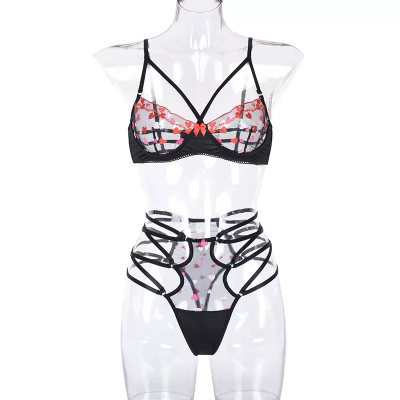 Сексуальное женское белье модное Сетчатое нижнее с вышивкой в виде сердца